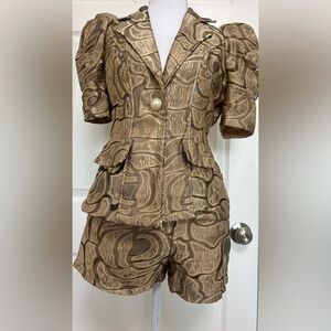 Textured Brown Blazer and Skirt Set